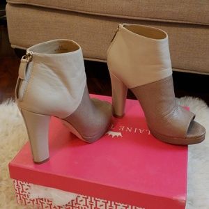 Elaine Turner lizard and leather tan bootties